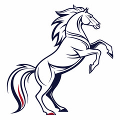 A powerful and elegant horse rearing up on its hind legs, captured in a dynamic and stylized line art illustration.  Perfect for equestrian-themed designs, logos, or branding.