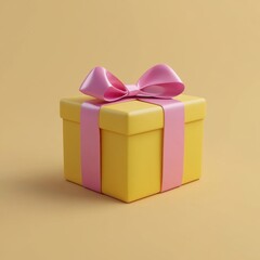 Obraz premium Vibrant Yellow Gift Box with Pink Ribbon Bow