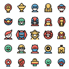 Fototapeta premium Outline Icons set of cute comic super hero