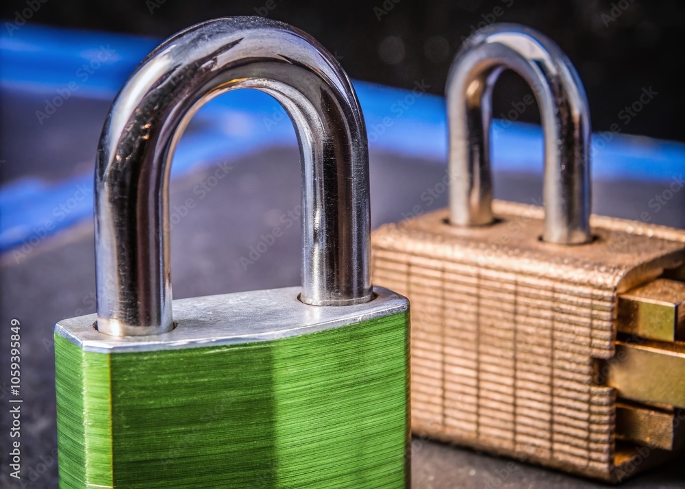 Poster open and closed padlock with strong metal build showcasing secure locking mechanisms in low light ph