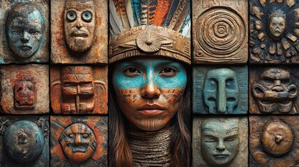 Native American Woman with Tribal Art