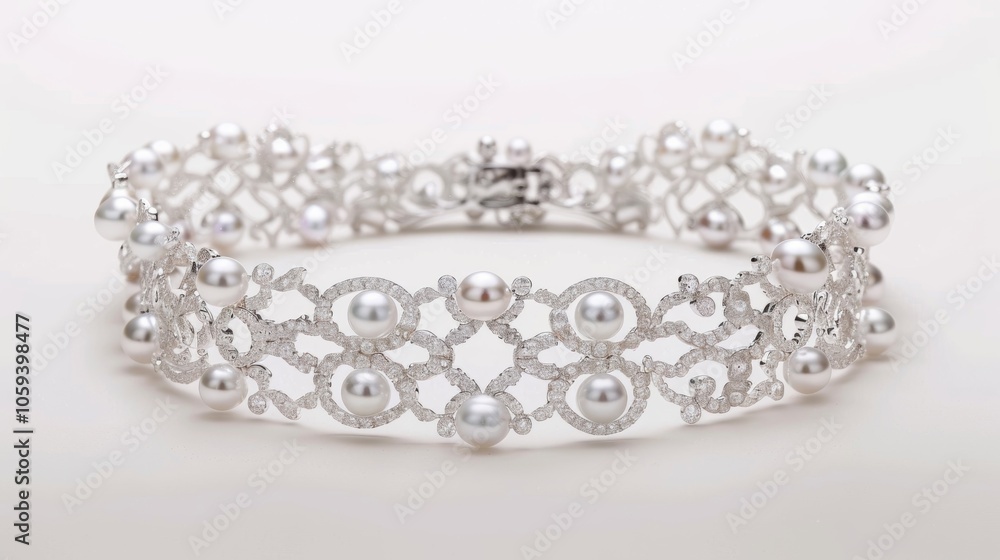 Poster an elegantly understated bracelet crafted with delicate lace patterns and adorned with rows of glist