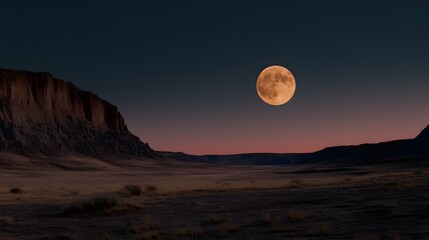 Full moon over a desert landscape.