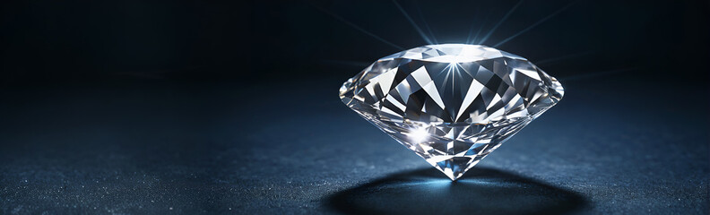 a shining diamond isolated on dark blue matt background 