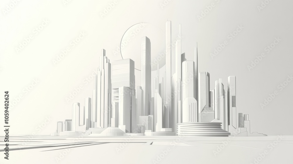 Leinwandbilder a sleek futuristic city skyline is depicted with minimalist design principles, showcasing geometric 