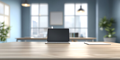 Modern Office Desk with Laptop and Notebook