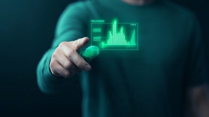 Financial advisor presenting tax planning strategies on holographic displays, dark background, glowing neon green, clean modern design