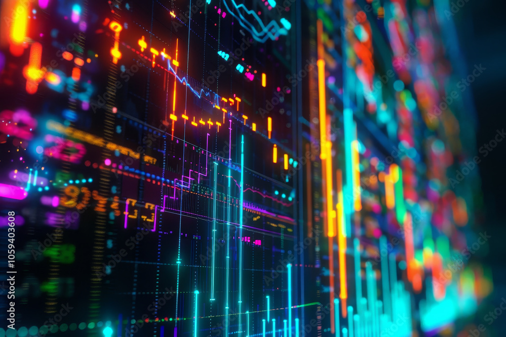 Poster a colorful display of numbers and lines that appear to be a graph