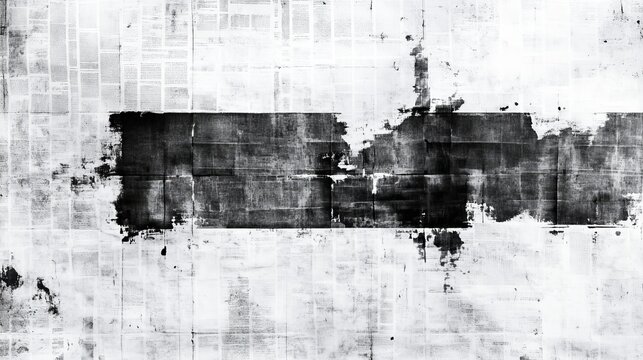 Blacked Out Newspaper A Horizontal Banner of Censored News on a Grid of Print