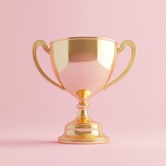 Golden Trophy Cup on Pink Background