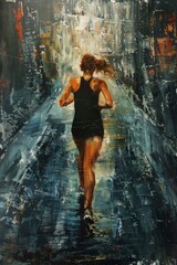 A dedicated runner in a dark, moody alleyway demonstrates resilience while training during a late evening in an urban setting