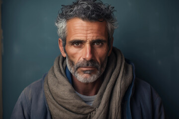 Obraz premium Middle aged person from a low income worn out clothing background