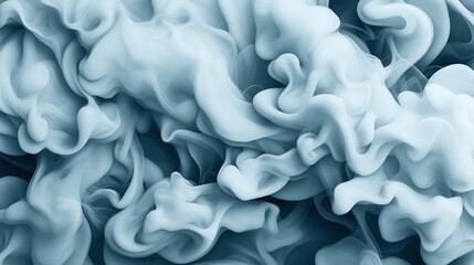 Obraz premium Abstract image of swirling smoky textures in soft shades of blue and white, resembling ethereal clouds or misty shapes against a dark background.