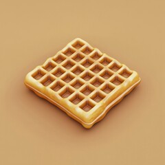 Delicious Golden Waffle on a Warm Beige Background