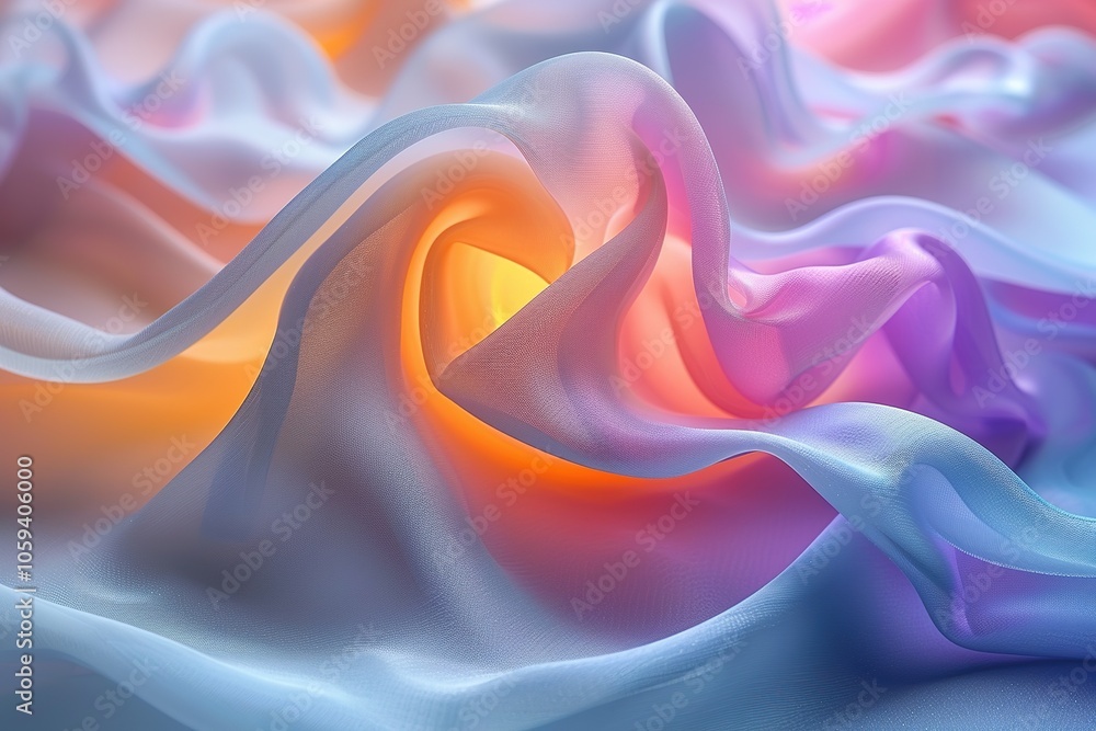 Poster A piece of fabric with a wave pattern and a yellow spot in the middle