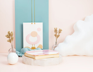 Modern Book Cover Display Scene with Cloud and Sphere