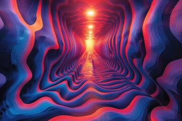 A long tunnel with a bright light at the end