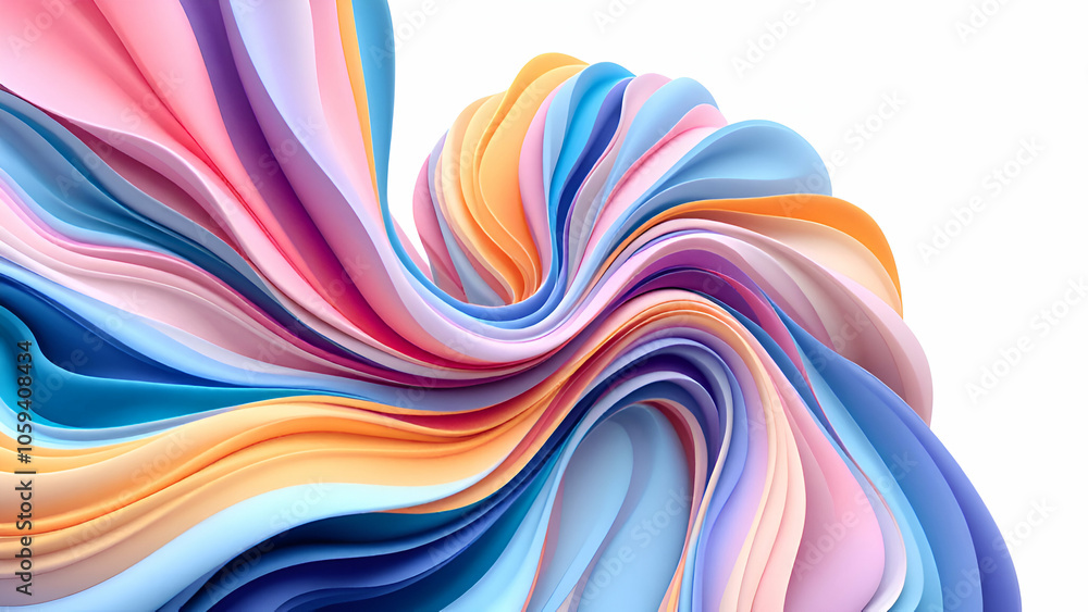 Poster abstract colorful 3d design with swirling, overlapping pastelcolored layers on a white background