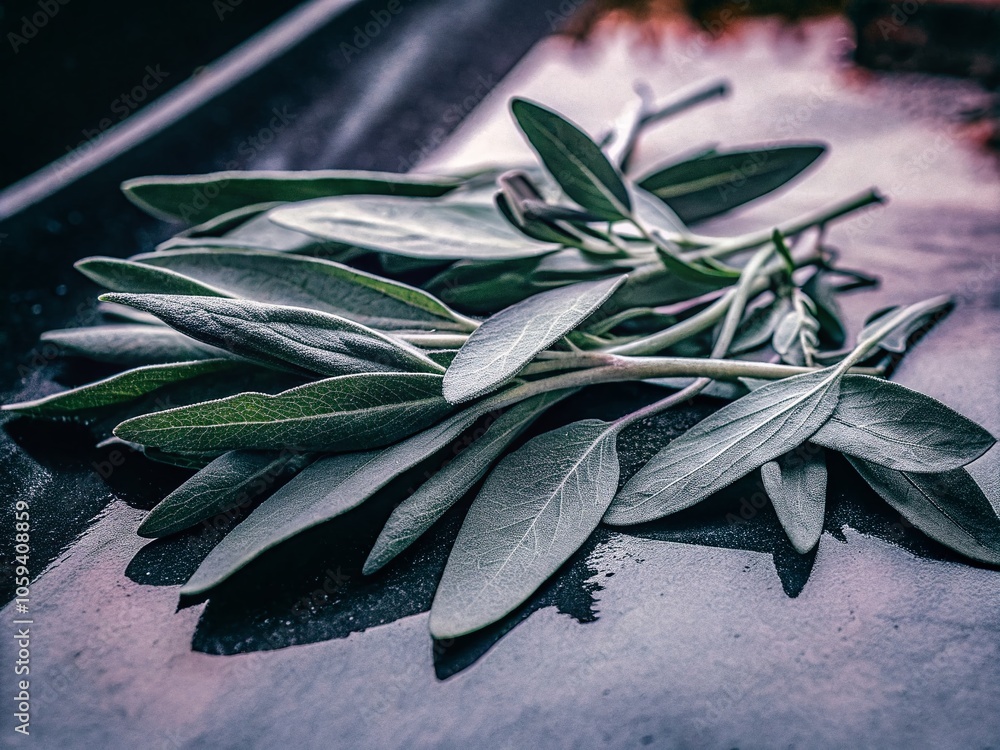Poster sage collection isolated on bokeh background for herbal illustrations and design projects