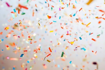 Colorful confetti floating in bright celebration background