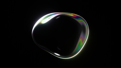 Abstract 3D shape wallpaper futuristic chrome holographic prism transparent liquid oil gasoline bubble sphere blob fluid gradient vibrant rainbow colors black backgrounds poster rendered blank space