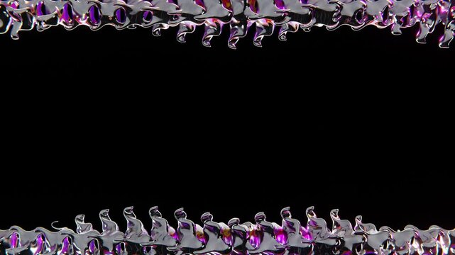 Abstract 3D futuristic elements horizontal frame blank space darkness vibrant colours gradient effect twirl metallic liquid chrome steel silver reptile dragon snake spine scale shape loop animation 4K