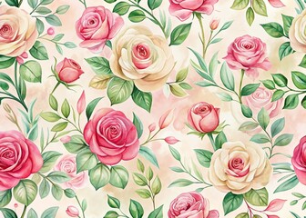 Seamless Floral Pattern with Watercolor Roses, Elegant and Minimalist Design for Backgrounds, Textiles, and Home Decor, Perfect for Weddings and Romantic Themes