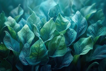 Obraz premium A close up of green leaves with water droplets on them