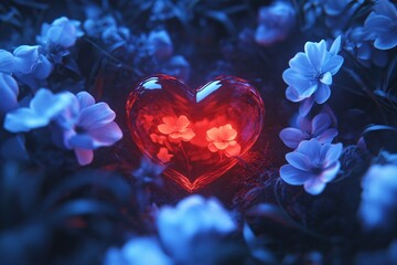 Glowing Heart with Flowers - Romantic Digital Art