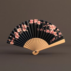 Elegant Black and Pink Floral Fan