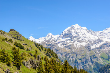 The Swiss Alps at Murren, Switzerland. Jungfrau Region. The valley of Lauterbrunnen from Interlaken.