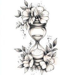 vector, hourglass, flowers, illustration, tattoo, art, flower, vintage, design, symbol, drawing, heraldic, decoration, woman, pattern, ancient, antique, lion, frame, angel, silhouette, emblem, black, 