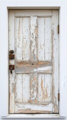 White door with a rusty lock and a peeling paint