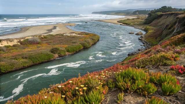 Serene Gualala River Meets Pacific Ocean - Macro Photography of Nature's Beauty