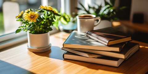 Cozy Reading Corner with Coffee and Books