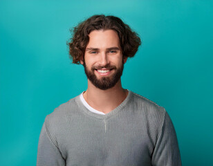Fototapeta premium Happy Man Smiling Against Colorful Studio Background