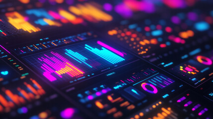 Digital interface filled with analytical tools showcasing real-time data and insights for marketing strategies, enhanced by abstract colors-3