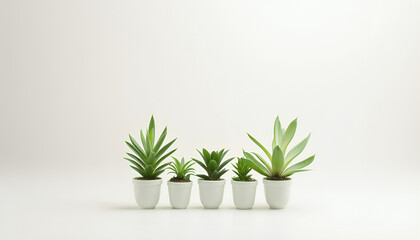 "Collection of small potted plants, neatly arranged on a plain white background. Ideal for home decor, gardening, or nature-inspired projects."  

