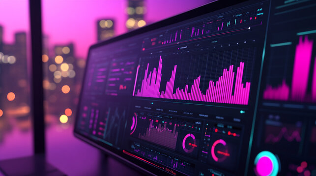 Digital interface filled with analytical tools showcasing real-time data and insights for marketing strategies, enhanced by abstract colors-1