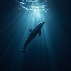 Dolphin Swimming in Sunlit Ocean Depths
