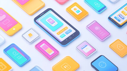 Dynamic visual of mobile devices showcasing retail apps, highlighting user interaction across various marketing platforms-4