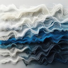 Obraz premium A captivating abstract image of layered wavy lines in shades of blue and white, evoking a sense of fluidity and movement, suitable for backgrounds, digital art projects, or website designs,