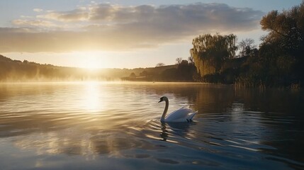 Naklejka premium Serene Sunset Over Tranquil Water