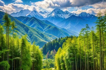 Aerial view of landscape with bamboo thickets and mountains in Sochi, featuring Sirius Adler