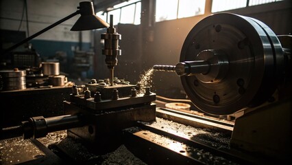 Silhouette of a Lathe Machine in Industrial Setting, Hand Drawn Illustration for Manufacturing and Engineering Themes