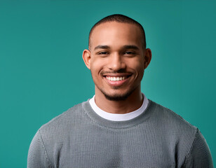 Obraz premium Happy Man Smiling Against Colorful Studio Background