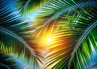 Silhouette of Palm Leaves in Bright Sunlight, Captivating Shadows and Copy Space for Vertical Photography, Tropical Vibes, Nature Background, Ideal for Artistic Projects