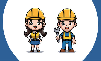 vector of boy and girl dressed engineers with engineering helmet, designed for an engineering company.