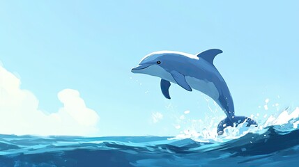 Obraz premium Dolphin jumping playfully out of the water against a clear sky, showcasing its joy and grace.
