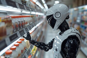 A robot is shopping in a store